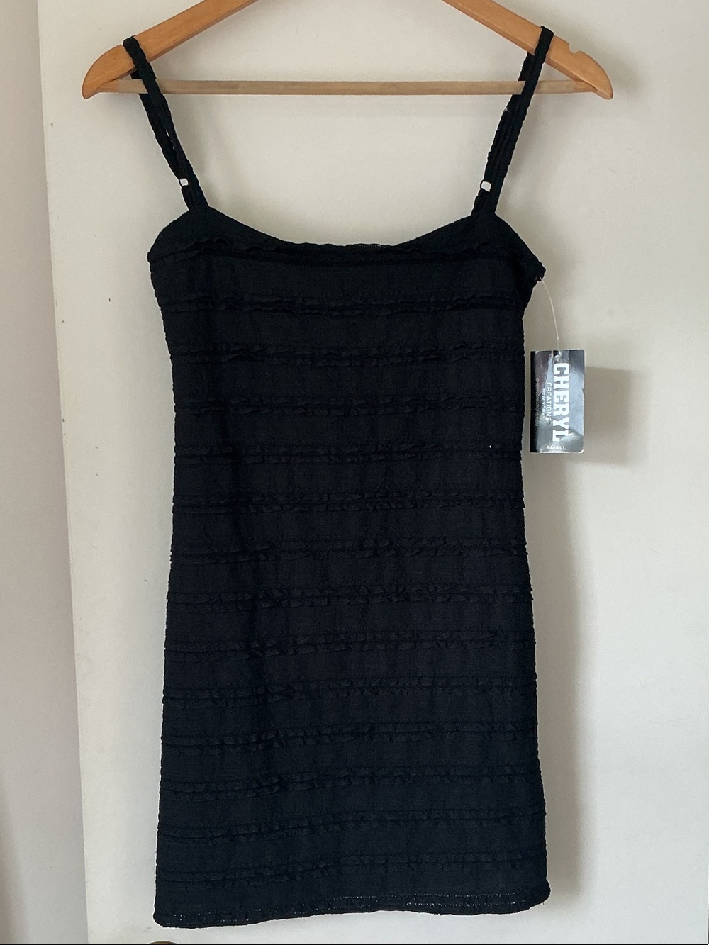 Cheryl Black Textured Spaghetti-Strap Mini Dress